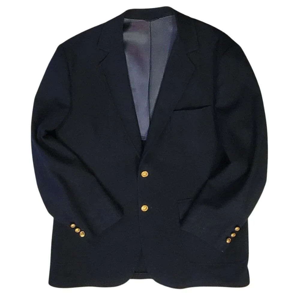 Vintage Trend Shop Stewart Men's Navy Blue Wool Blazer with Gold Buttons Sz 44R